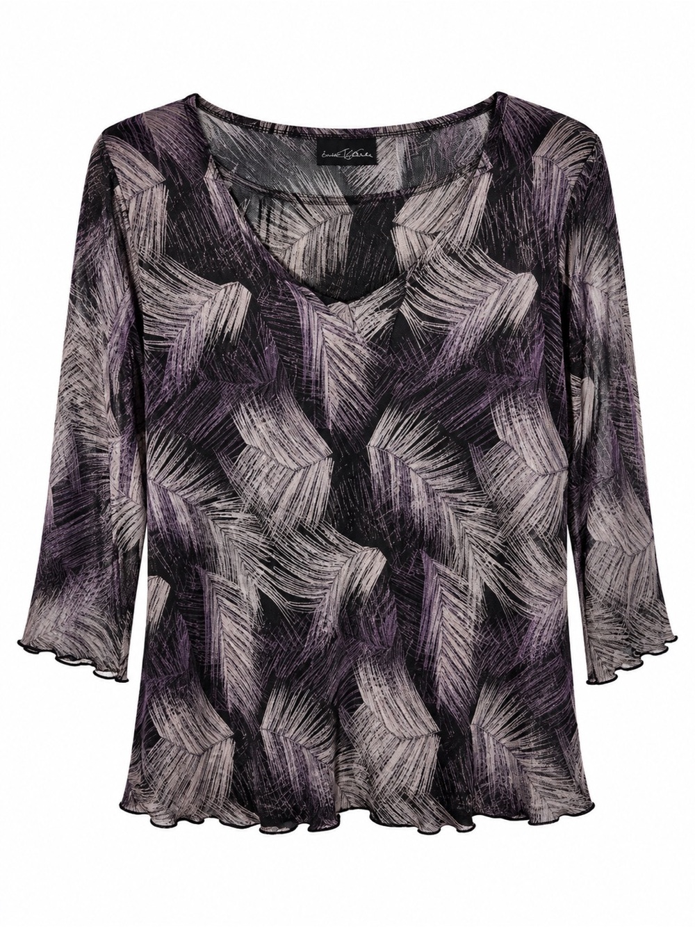 Brittany Black Women’s Purple Black Abstract Print 3/4 Sleeve Blouse L/XL